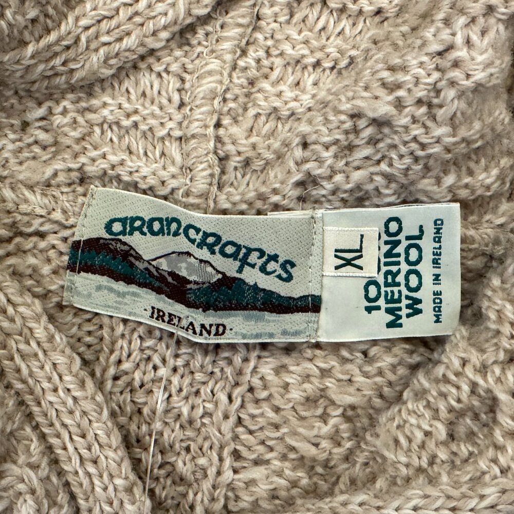 NWT Aran Crafts Irish-Knit Merino Wool Sweater, Full-Zip, Long, Beige - Picture 3 of 4